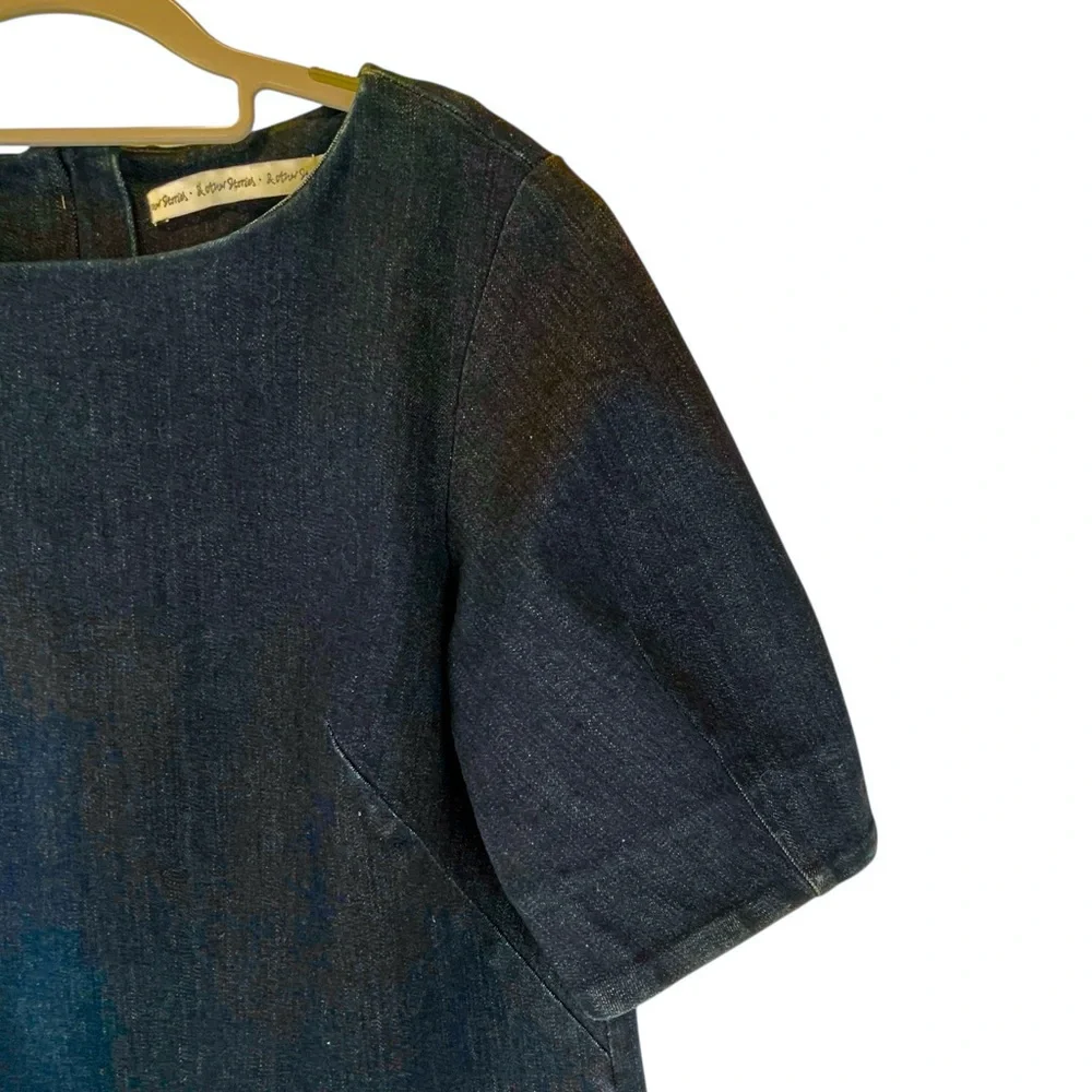 & Other Stories Dark Wash Denim Mini Dress Drop Waist Short Sleeve Pockets Sz 6